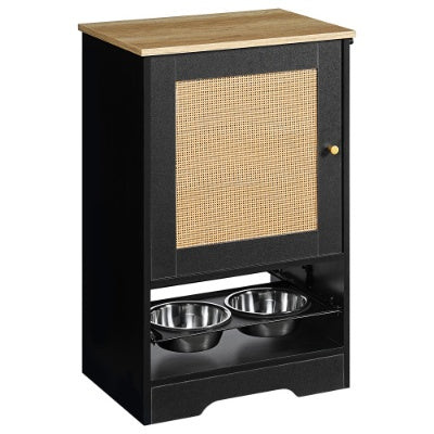 Feeding Station With 1 Storage Cabinets, Pet Feeding Station With 2 Elevated Dog Bowls, Side Hooks, Anti-tip Kit, Hidden Pet Feeder Station For Feeding  Watering, Black