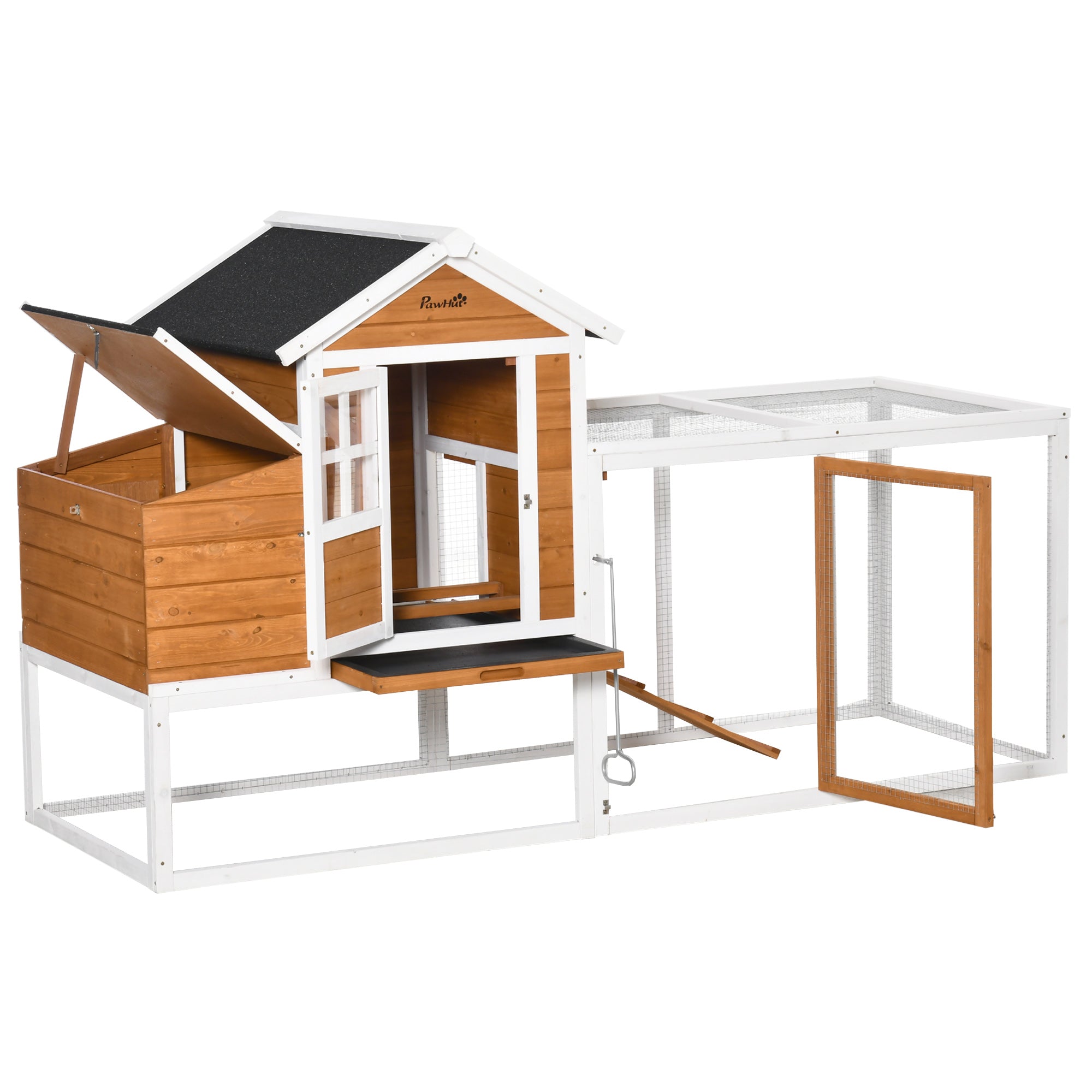 76" Wooden Chicken Coop with Safe and Healthy Non-Polluting Materials, Outdoor Hen House Poultry Cage with Weatherproof Materials