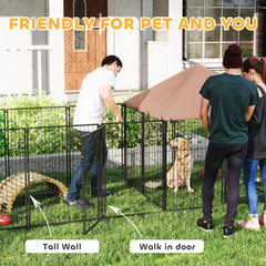 Large Outdoor Dog Kennel with Rotating & Adjustable Height Bowls, Waterproof & UV-Resistant Canopy, 11.3' x 4.7' x 5.1'