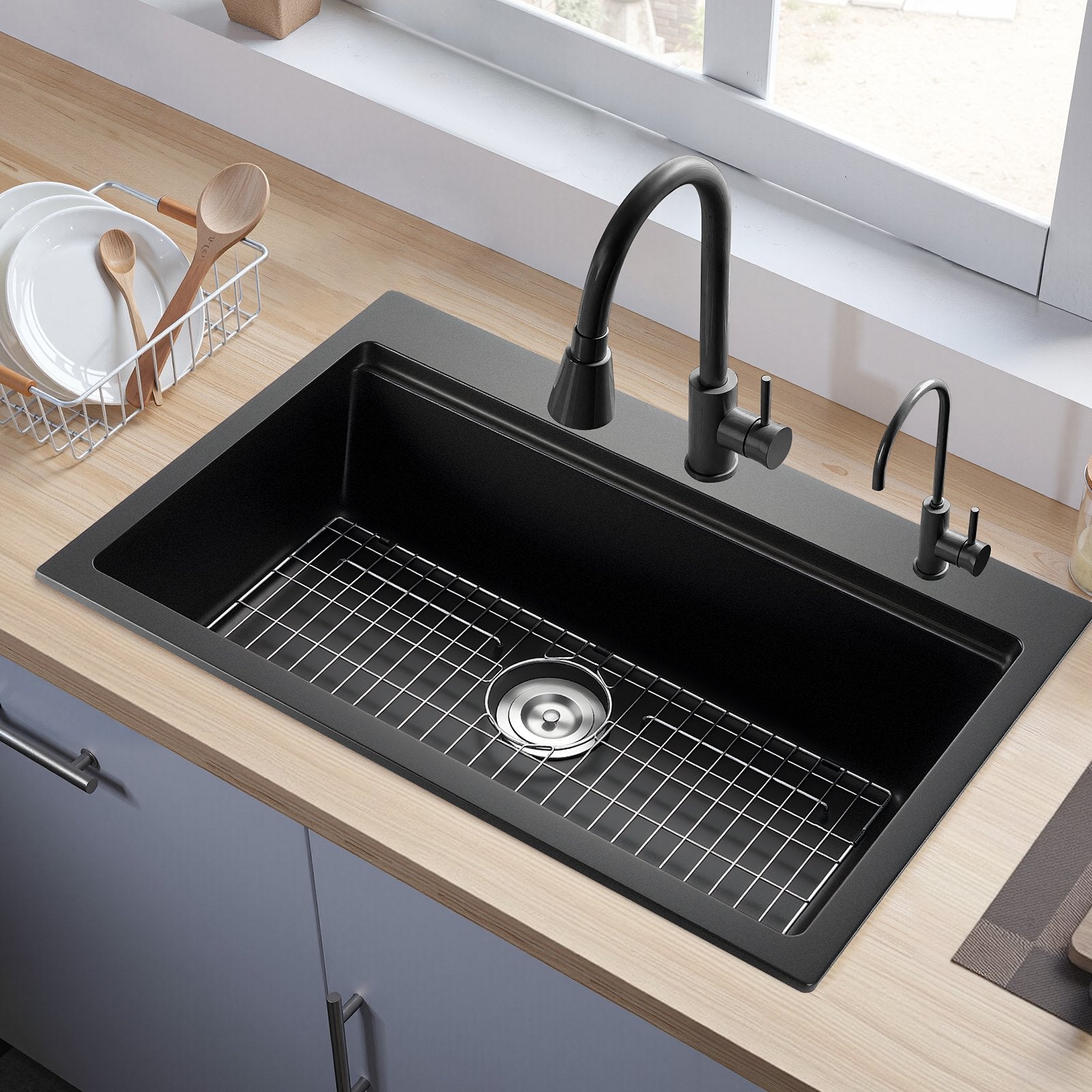 33 Inch Granite Kitchen Sink Top Mount Single Bowl Drop-In Basin For RV Bar