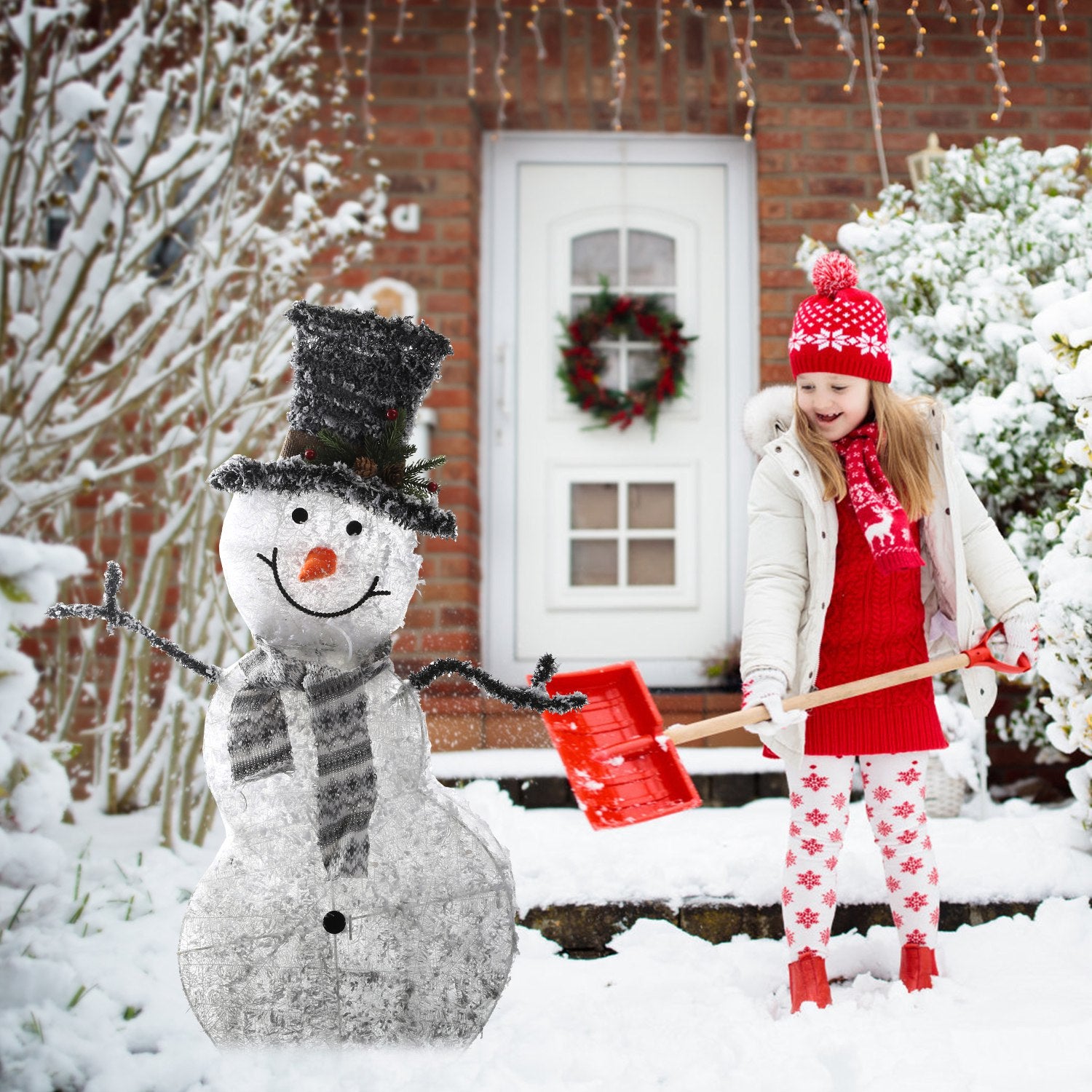 1Pc LED Christmas Snowman Decoration Light Collapsible Battery Operated Lighted Snowman Indoor Outdoor Garden Light With Removable Hands Scarf