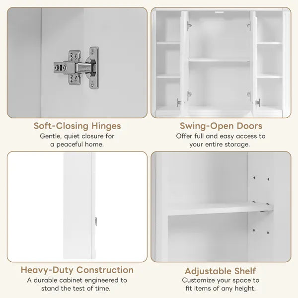 36'' X 28'' Medicine Cabinet, Wall Mounted Bathroom Storage Cabinet, With 1 Adjustable Shelf, Wall-Mounted Medicine Cabinet For Bathroom, Soft-Closing Hinges, Swing-Open Doors