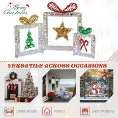 Set Of 3 Lighted Iridescent Cut-out Gift Box Christmas Decorations, Pre-lit Holiday Decor With 357 White LED Lights For Xmas Outdoor Indoor Decor Lighted Holiday Displays