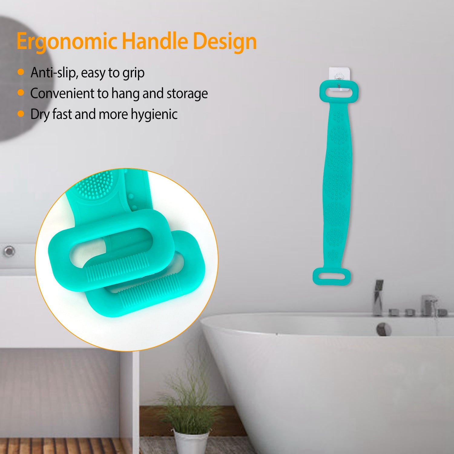 Silicone Back Scrubber Belt For Shower Exfoliating Foaming Body Wash Strap Brush Bristles Massage Dots With Adhesive Hook