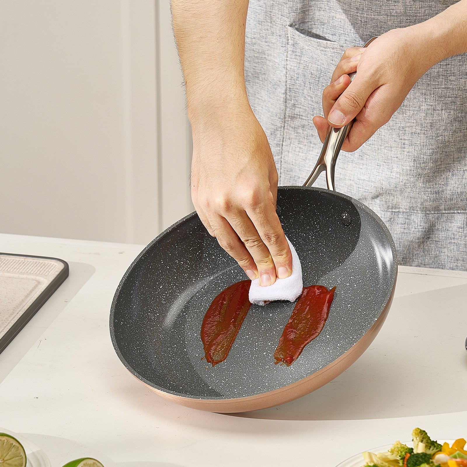 3 Piece Frying Pan Aluminum Skillet Set 8 10 12 In Handle Pre-Seasoned Grey