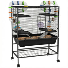 Small Animal Cage For Syrian Hamster, Gerbil Cage With Tubing System, Running Wheel, Ramps, Platforms