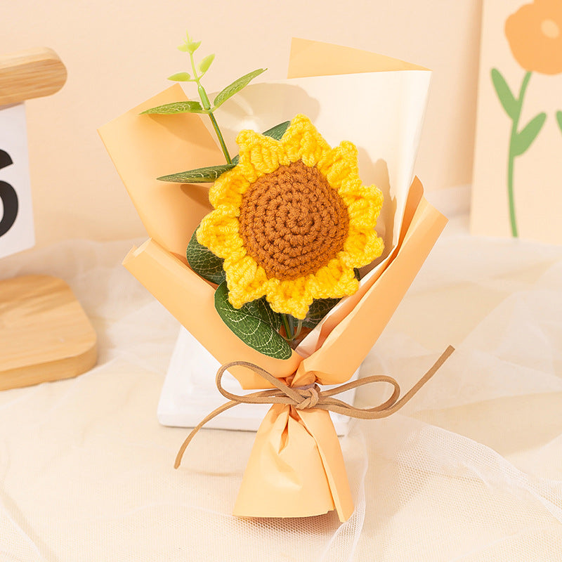 Mini Sunflower Hand-woven Bouquet Wool Knitted Flower Souvenir Teacher's Day Christmas Valentine's Day Gift