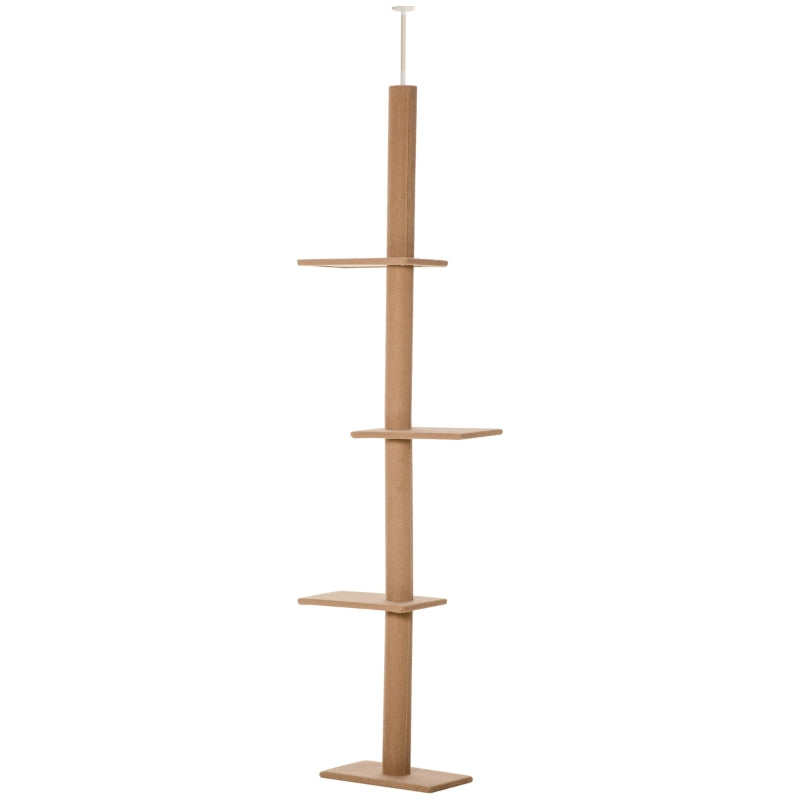 PawHut Floor-to-Ceiling Cat Tree Cat Climbing Tower With Sisal-Covered Scratching Posts Natural Cat Tree Activity Center For Kittens Cat Tower Furniture, Brown