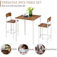 3 Piece Industrial Counter Height Dining Table Set, Bar Table & Chairs with Steel Legs & Footrests, White