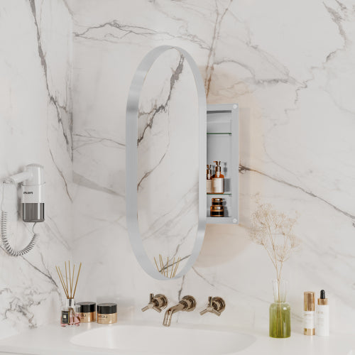 20x34 Inch Oval Recessed Metal Frame Bathroom Wall Cabinet With Mirror And Adjustable Shelves Unavailable Platforms- Temu