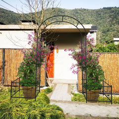 Metal Garden Arch With Two Plant Stands 79.5'' Wide X 86.6'' High Climbing Plants Support Rose Arch Outdoor Black