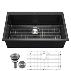 33 Inch Granite Kitchen Sink Top Mount Single Bowl Drop-In Basin For RV Bar