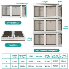 3Pcs Foldable Storage Bins With Lid 4 Doors Collapsible Stackable Closet Organizer Containers With Lock 4Pcs Wheels