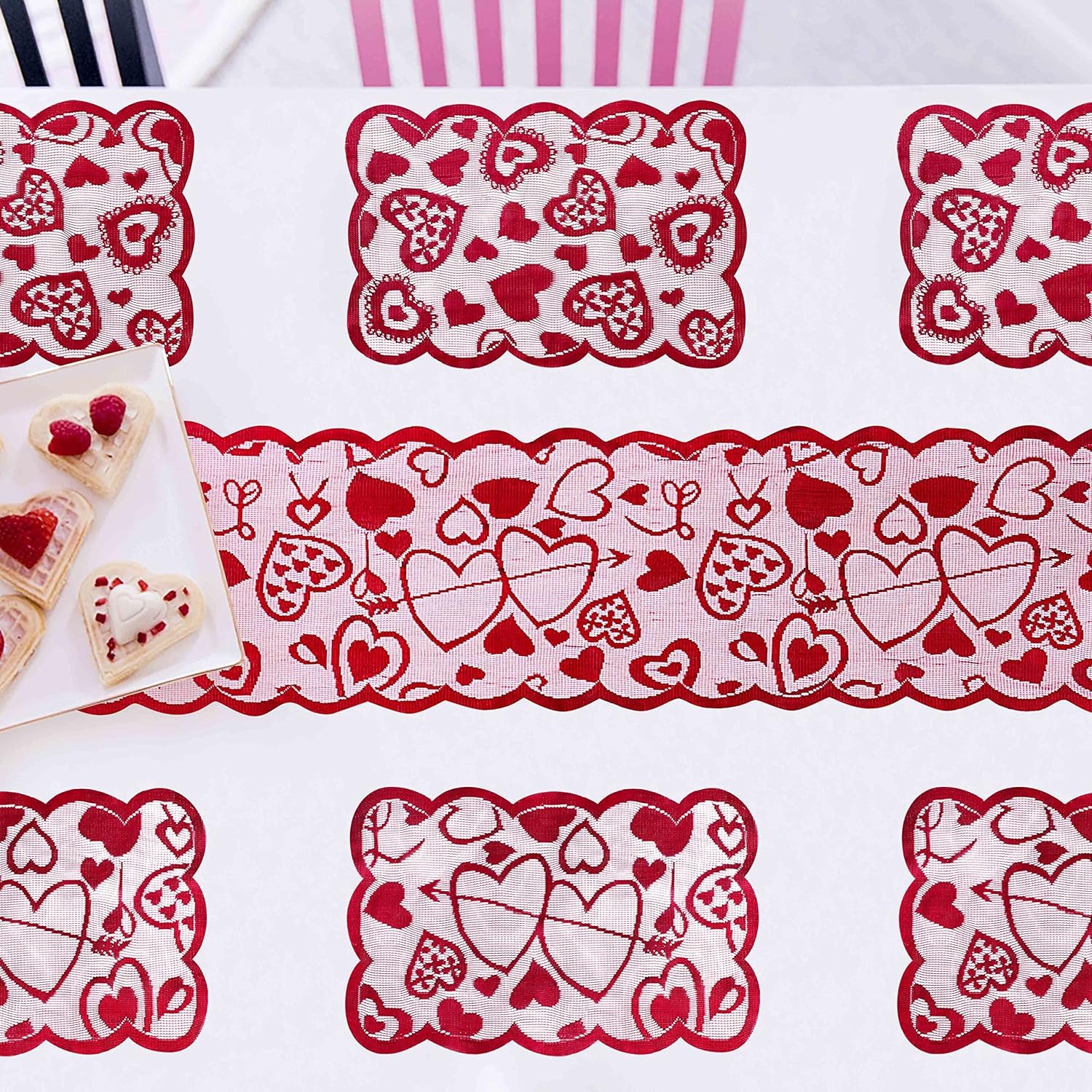 1pc Valentines Day Decorations Table Runner 13 X 72 Inch Lace Heart Table Runner For Wedding Party