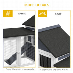 Outdoor Rabbit House 83" 2 Story Deluxe XL Wooden Rabbit Hutch, Big Bunny Cage w/ Ladder and Run, Dark Gray