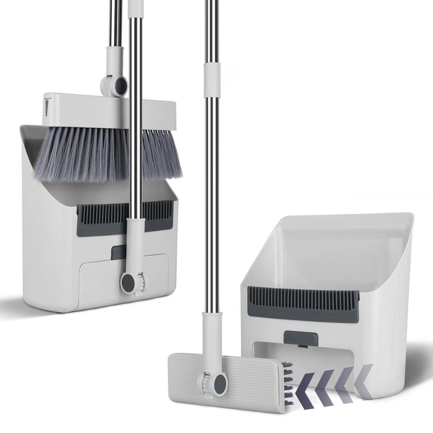 1Set Broom And Dustpan Combo Set With Squeegee Stainless Steel Handle 4 In 1 Upright Standing Broom And Dust Pan For Indoor Outdoor Garage Kitchen Room Office Sweeping