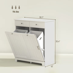 Laundry Hamper Cabinet, Laundry Cabinet with 2 Tilt Out Laundry Baskets and 2 Drawers, White