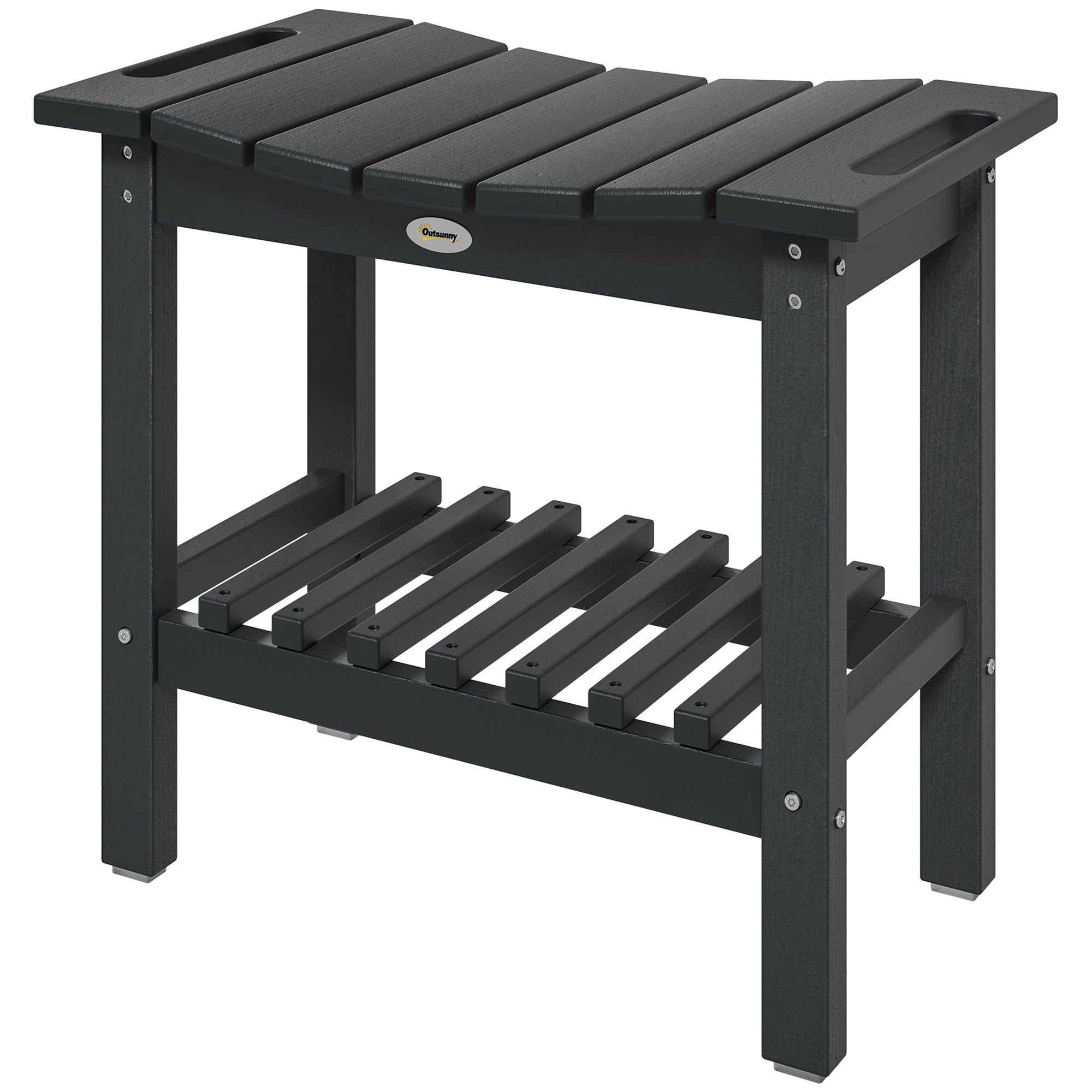 HDPE Shower Bench, Waterproof Shower Stool with Handle, Storage Shelf, Non-Slip Pads for Indoor Outdoor, Black