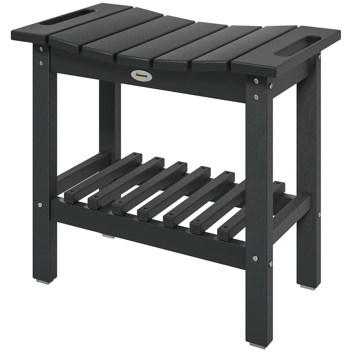 HDPE Shower Bench, Waterproof Shower Stool with Handle, Storage Shelf, Non-Slip Pads for Indoor Outdoor, Black
