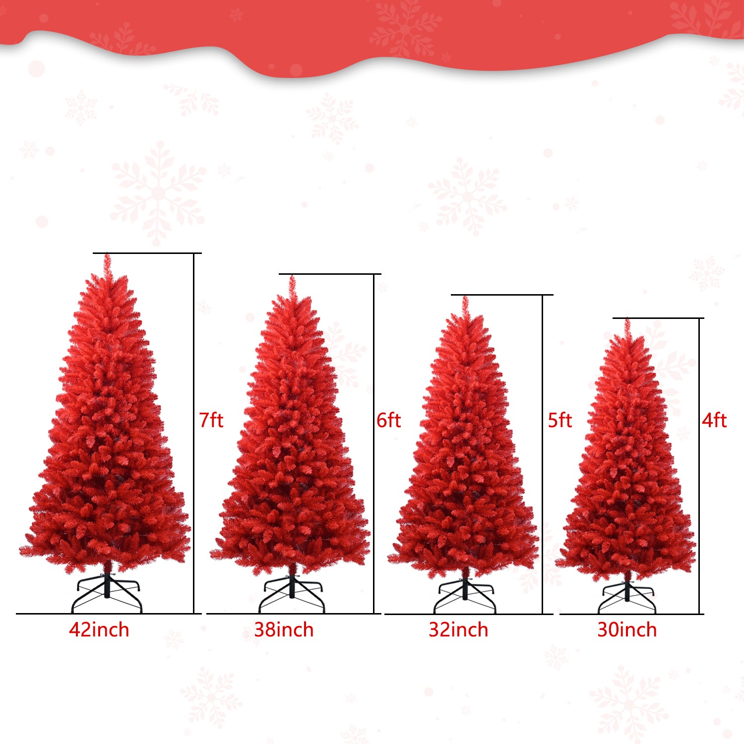 Artificial 6ft Red Christmas Tree With 804 PVC Branch Tips, Hinged Premium & Foldable Base For Indoor Holiday Decorating,Banned Platforms Temu