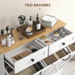 Tilt Out Laundry Hamper Cabinet, Bathroom Storage Cabinet with 2 Removable Baskets and 2 Drawers, White