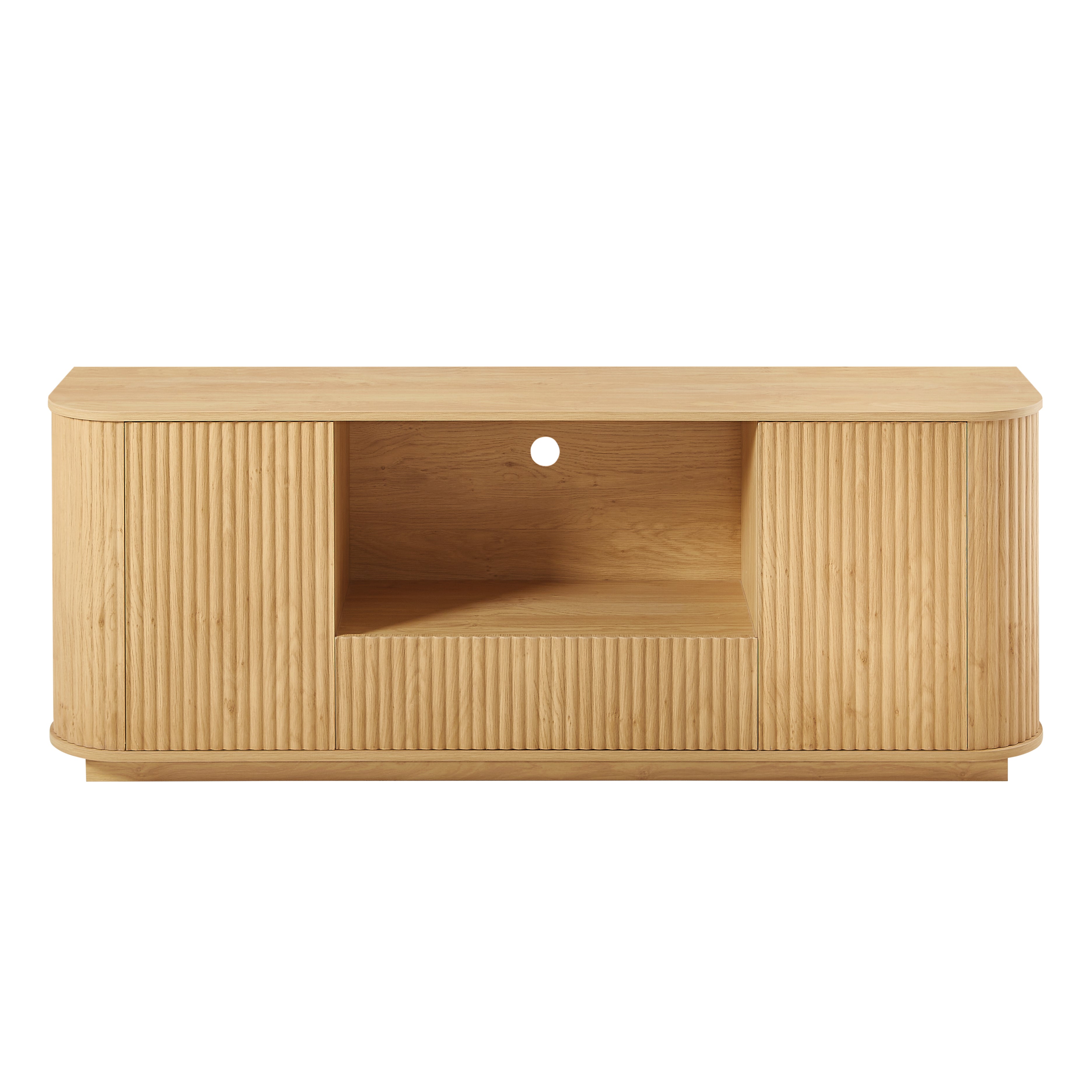 64-Inch Wavy TV Stand, Rounded Sideboard, Storage Cabinet, Wooden Vertical Stripe Cabinet For Living Room Bedroom Entryway  Natural,64W X 15D X 24H.