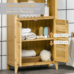 Bamboo Floor Cabinet Bathroom Floor Cabinet Living Room Organizer Tower with Multiple Shelves and Doors, Natural