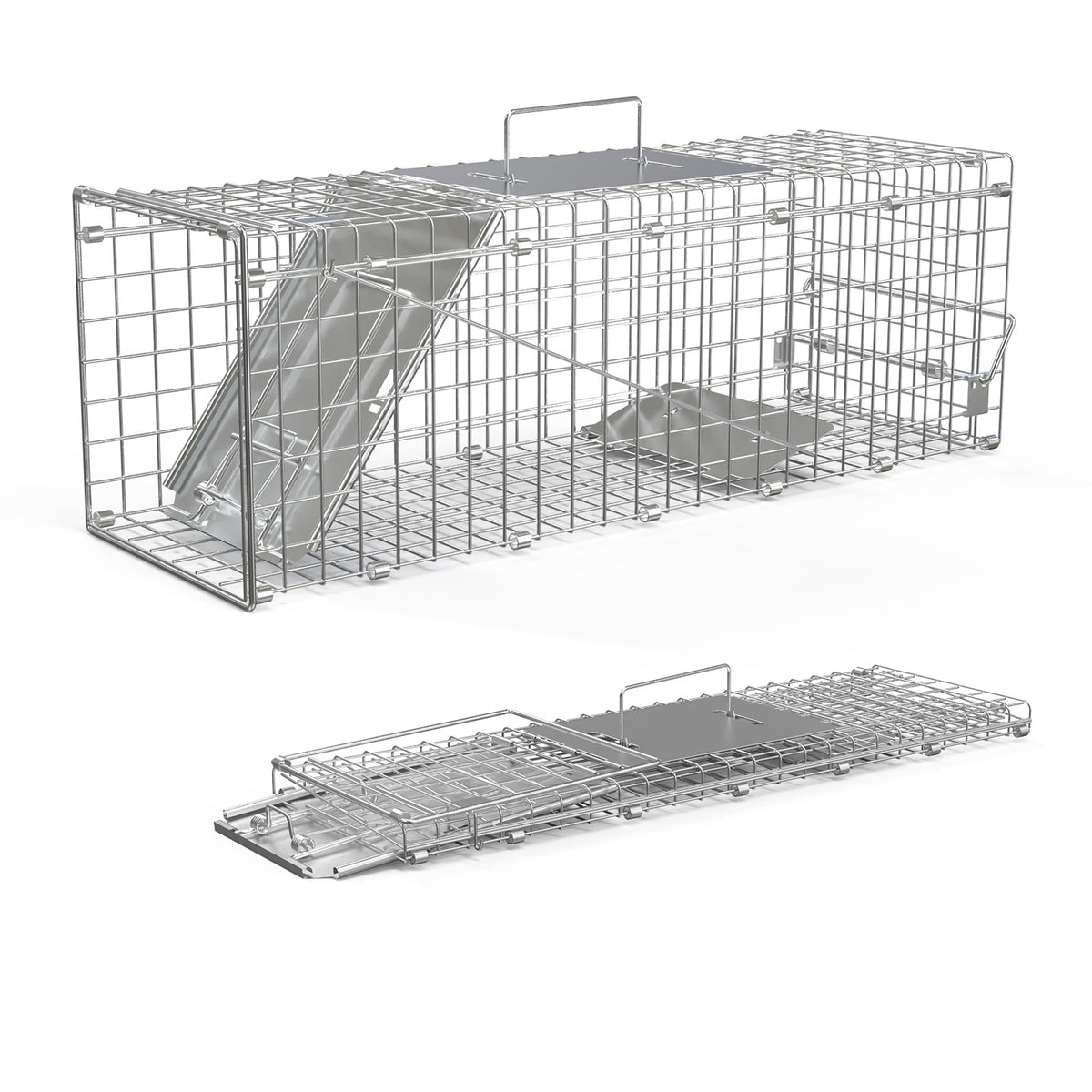 2Pcs 24X7.48X8.27IN Folding Humane Live Animal Trap Cages Easy To Catch And Release Foldable Cat Trap Galvanized Steel For Small Cats Squirrels Rabbits Hedgehog Chipmunk