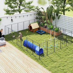 Dog Playpen For Indoor Outdoor, 24 Panels 44.5 H Puppy Playpen With Lockable Door, DIY Shape Pet Exercise Fence, Black