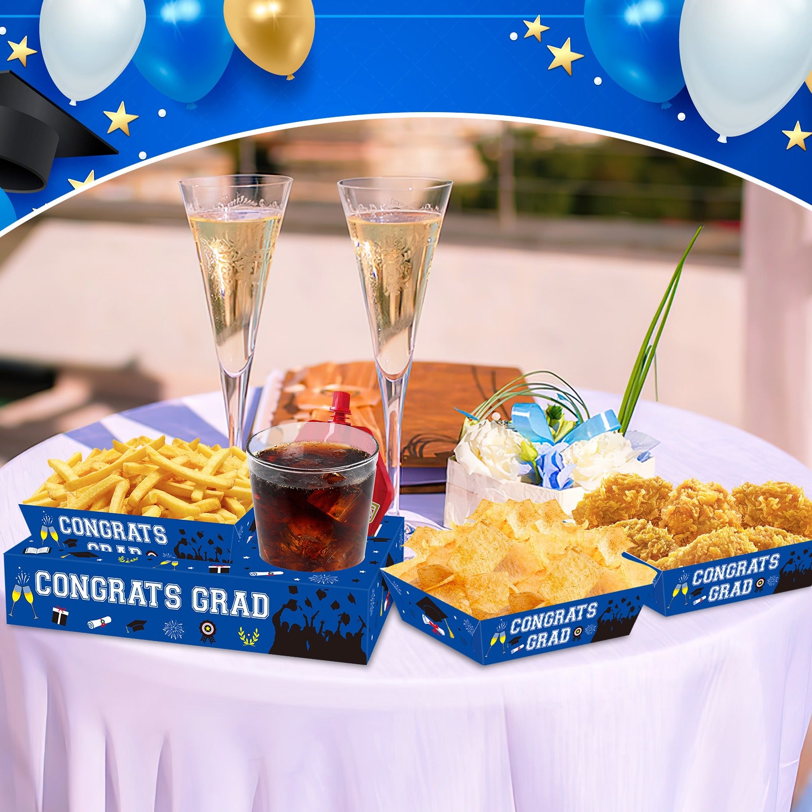 36 Pcs Graduation Movie Night Snack Trays Graduation Dessert Plates Candy Popcorn French Fries Graduation Movie Boxes For Snacks Tray Party Supplies