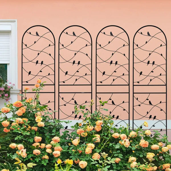 4 Pack Metal Garden Trellis 71" X 19.7" Rustproof Trellis For Climbing Plants Outdoor Flower Support Bird Deco Black