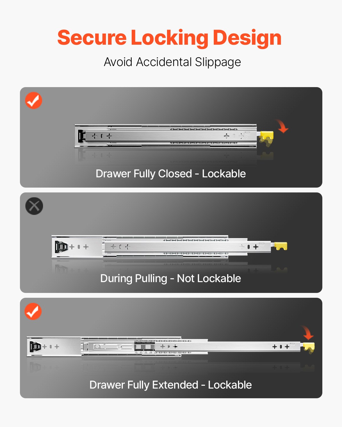 1 Pair 16-60 In Drawer Slides Ball Bearing Full Extension