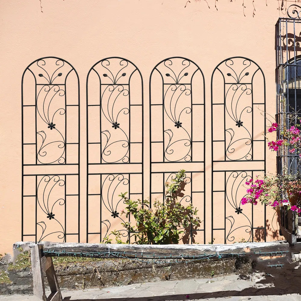 4 Pack Metal Garden Trellis 86.7" X 19.7" Rustproof Trellis For Climbing Plants Outdoor Flower Support Peacock Style Black