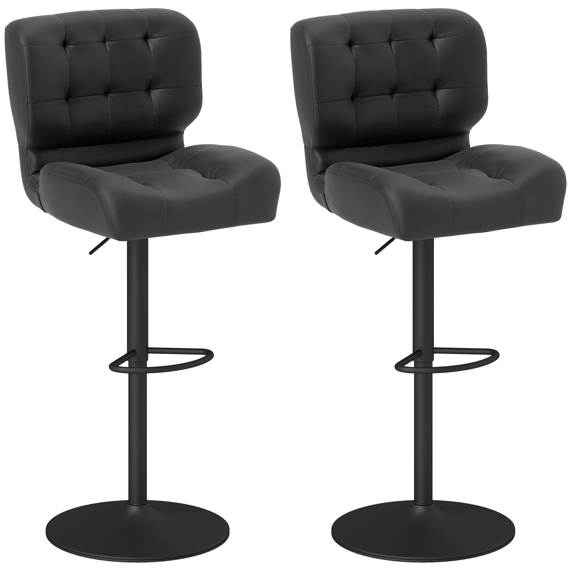 Bar Height Bar Stools Set of 2 with Adjustable Seat, Adjustable Swivel Barstools with Thick Padded Cushion and Metal Footrest for Home Bar, Black