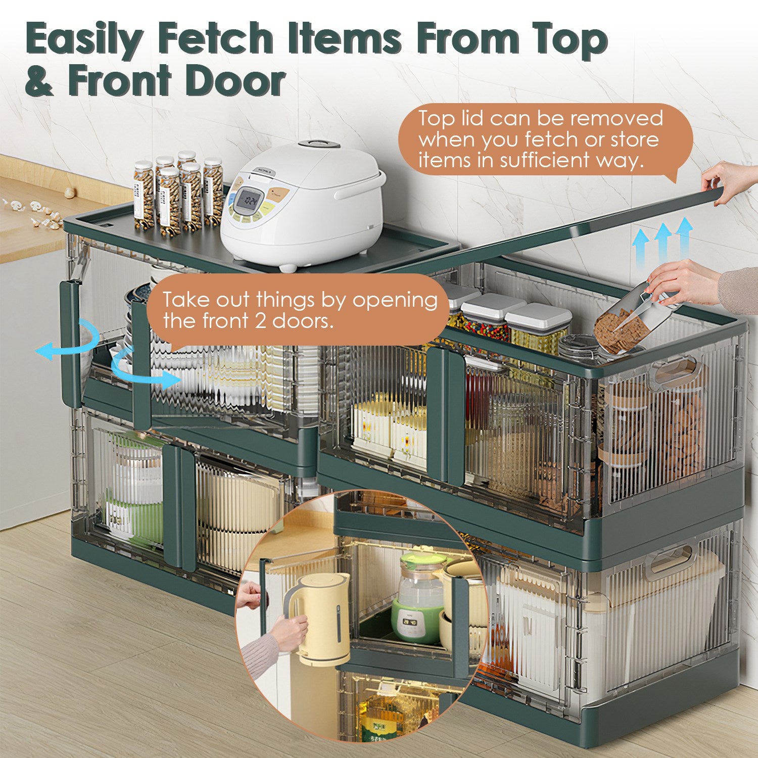2Pc Foldable Storage Bins With Lid Collapsible Stackable Closet Organizer Containers With Front Door Lock 4Pcs Wheels 32L 72L Size Options
