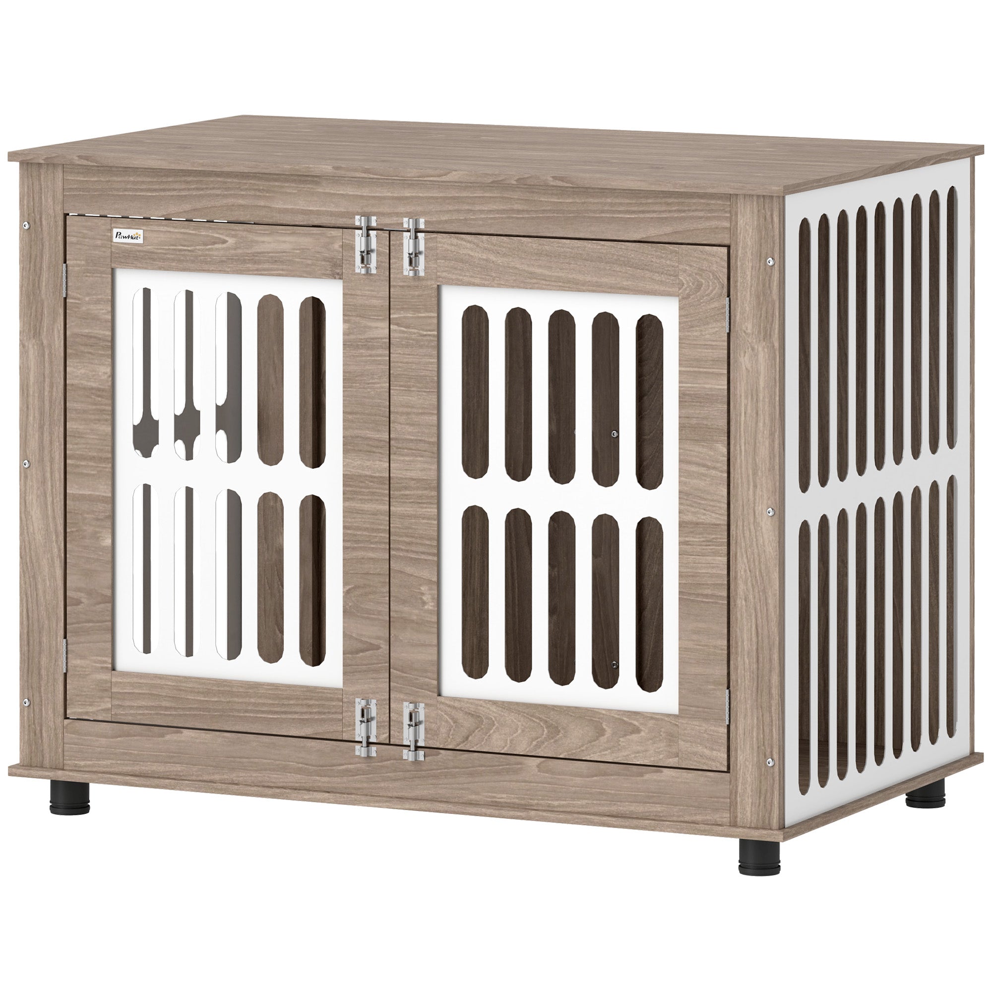 39" Dog Crate Furniture with 2 Doors, Adjustable Non-slip Foot Mats, for Large Dogs, Walnut Brown