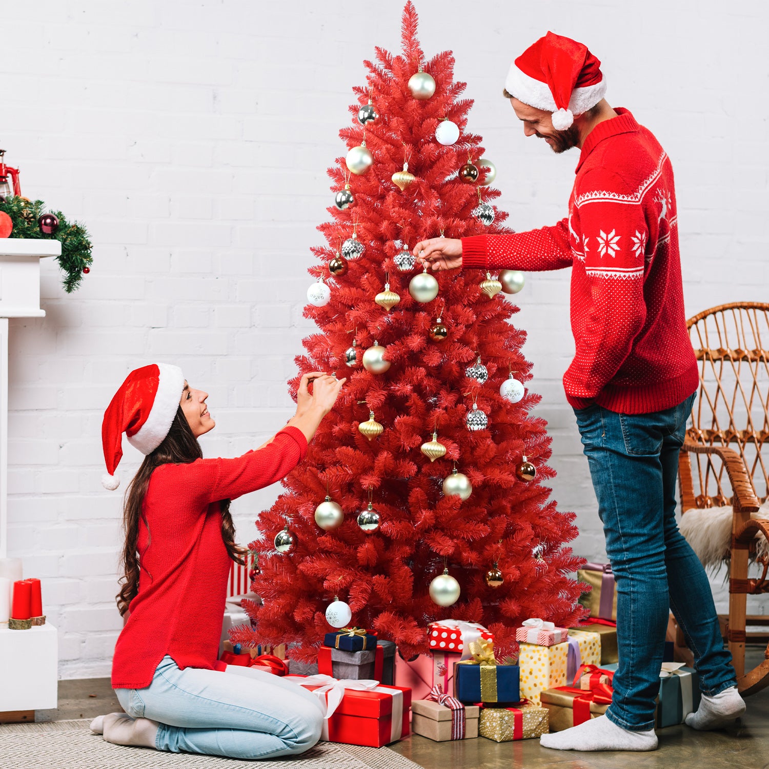 Artificial 6ft Red Christmas Tree With 804 PVC Branch Tips, Hinged Premium & Foldable Base For Indoor Holiday Decorating,Banned Platforms Temu