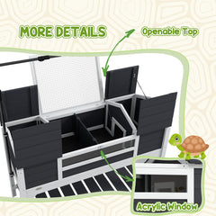 Tortoise Enclosure Tortoise House with Adjustable Lamp Holder Storage Shelf, Dual Main Houses, Openable Lid, Gray