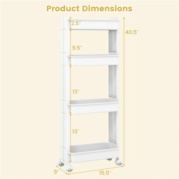 4-Tier DIY Rolling Storage Cart, 15.5 X 9 X 40.5 With Detachable Ventilated Trays For Kitchen & Bathroom