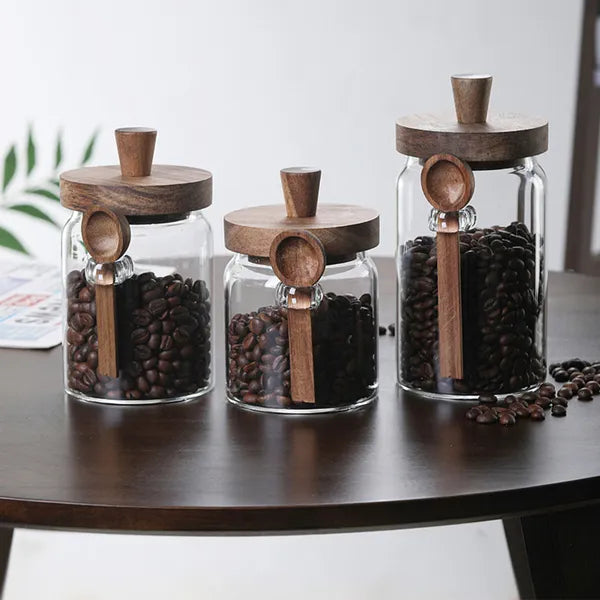 3 Pcs Glass Coffee Jars With Spoons, Candy Jars, Biscuit Jars, Storage Jars, Tea Jars, Snack Jars, Seasoning Jars, Salt Jars, Pepper Jars