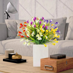 5 Bundles Artificial Calla Lilly Realistic UV Resistant Fake Flowers Faux Plastic Long Stem Plants For Indoor Planter Home Porch Yard Spring Summer Cemetery Decor