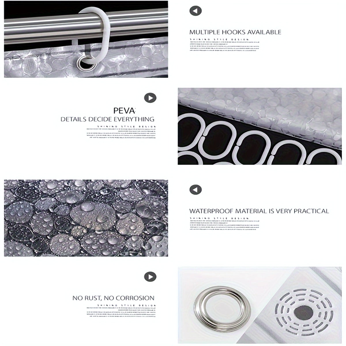 3D Pebble Pattern Shower Curtain In PEVA Durable Material, 71x71 Inches With Strong Magnets, Suitable For Shower Cabins And Bathtubs