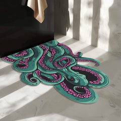 Green And Purple Cthulhu Rugs Water Absorbent Bath Mat Octopus Anime Rug Graphic Gothic Bathroom Rugs Fantasy Decorate, Non Slip Backing, Unique Gift & Decor For Gamers, 27x18 In