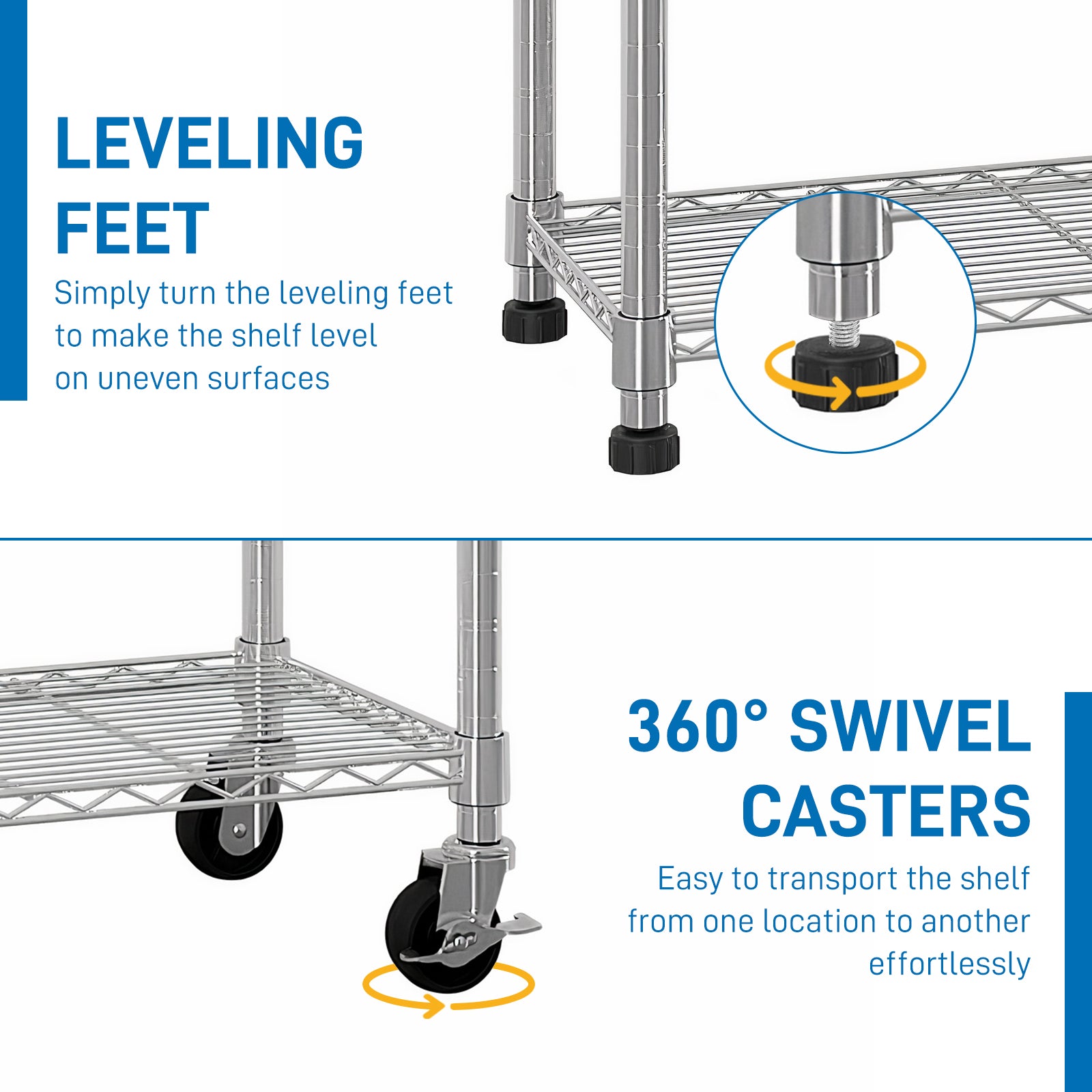 6-Tier Modular Shelving Unit With 1 Row Of Side Hooks Features Adjustable Feet And Casters Iron Construction Freely Adjustable Shelf Spacing Home Shelving Unit 117x45x208cm Silver Paint Finish