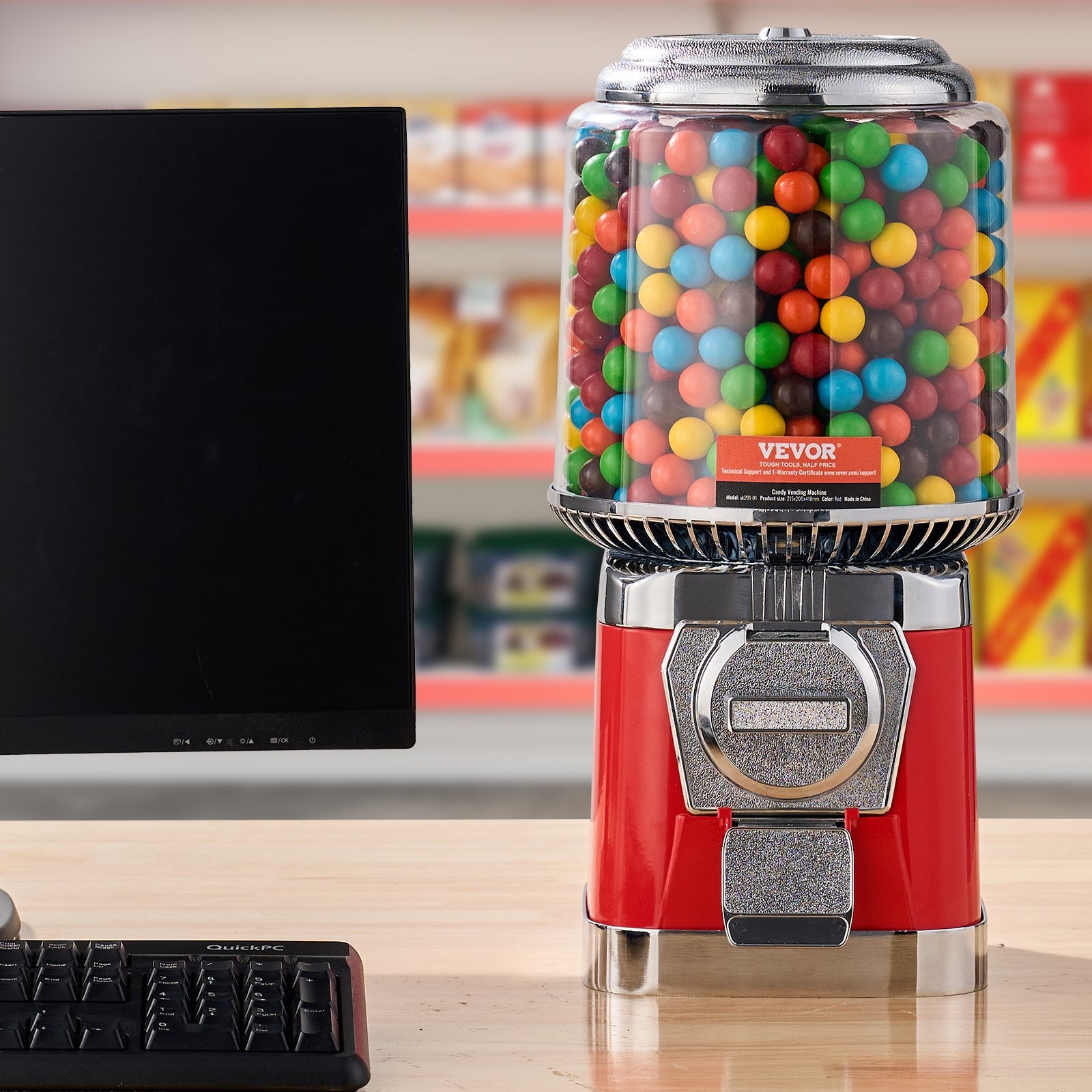 16'H Gumball Machine Vending Coin Bank Vintage Candy Dispenser PC Red
