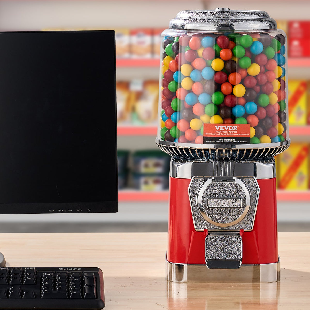 16'H Gumball Machine Vending Coin Bank Vintage Candy Dispenser PC Red