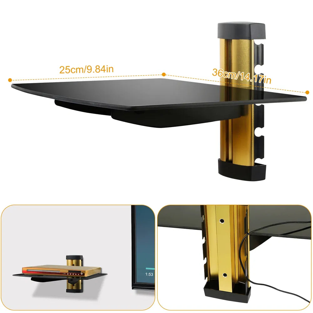 Floating Wall Mounted Strengthened Tempered Glass Shelf For DVD Cable Boxes