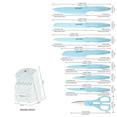 Kitchen Knife Set With Block, 14 Piece BLUE Non-Stick Paint Coating Stainless Steel Knives Set, Anti-Rust And Dishwasher Safe, 12 Knives With Kitchen Shears And Block