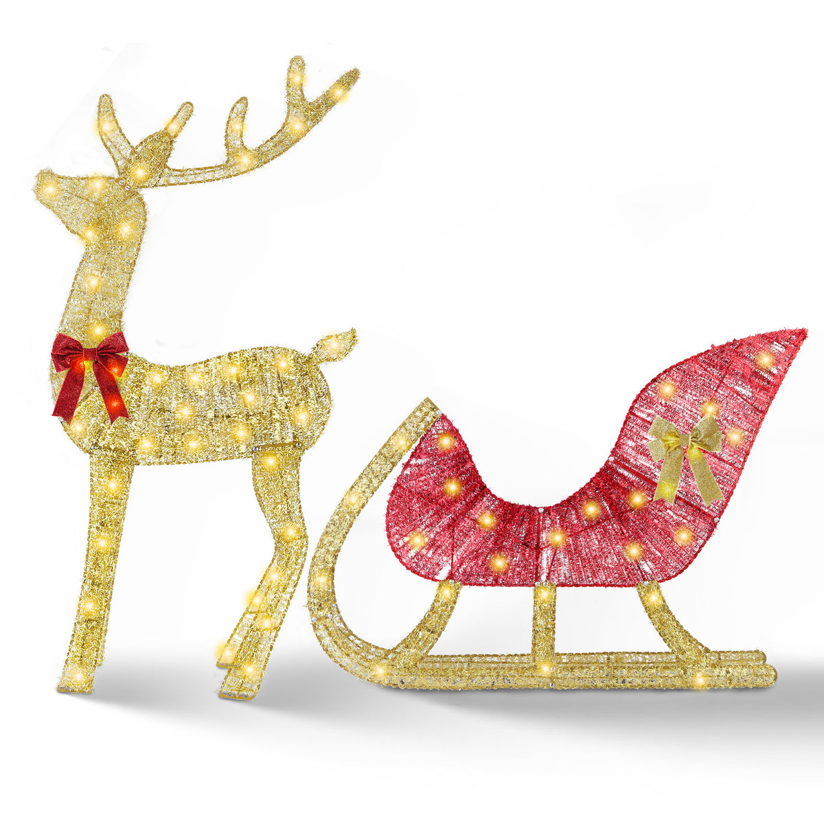 1Pc Lighted Christmas Reindeer & Sleigh Indoor Outdoor Christmas Decoration Christmas Lighted Display With 8 Lighting Modes