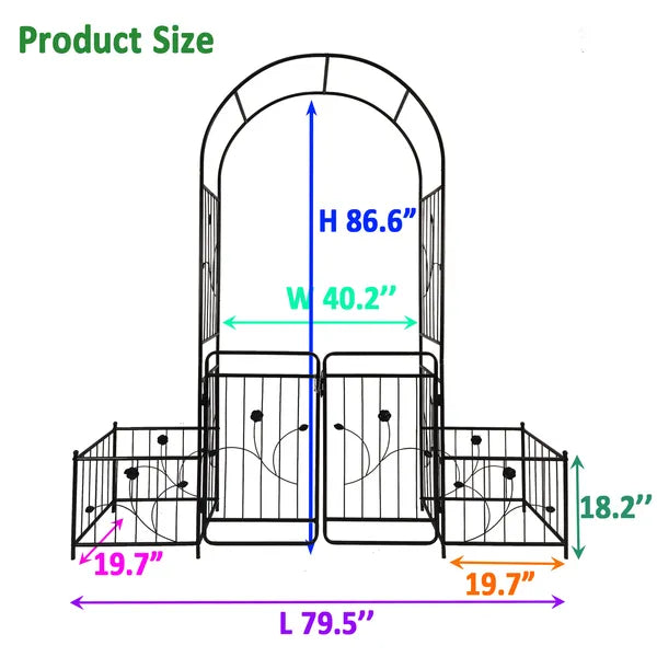 Metal Garden Arch With Gate 79.5'' Wide X 86.6'' High Climbing Plants Support Rose Arch Outdoor Black